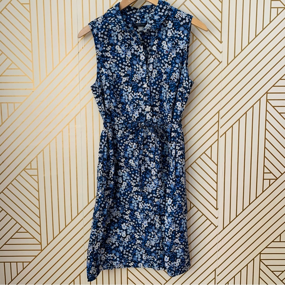Tommy Hilfiger floral shirt dress pockets collared collar sleeveless buttons 10 - Picture 2 of 10